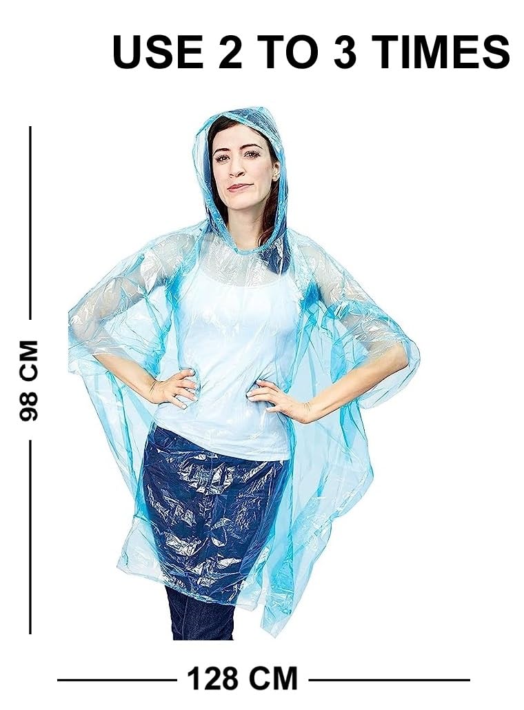 GLAN Rain Ponchos 10 Pcs Emergency Disposable Rain Ponchos Family Pack for Adults (2-3 Times) Use Waterproof with Smallest Size Easy to Carry Rain Cover Multicolour Free Size Pack of 1