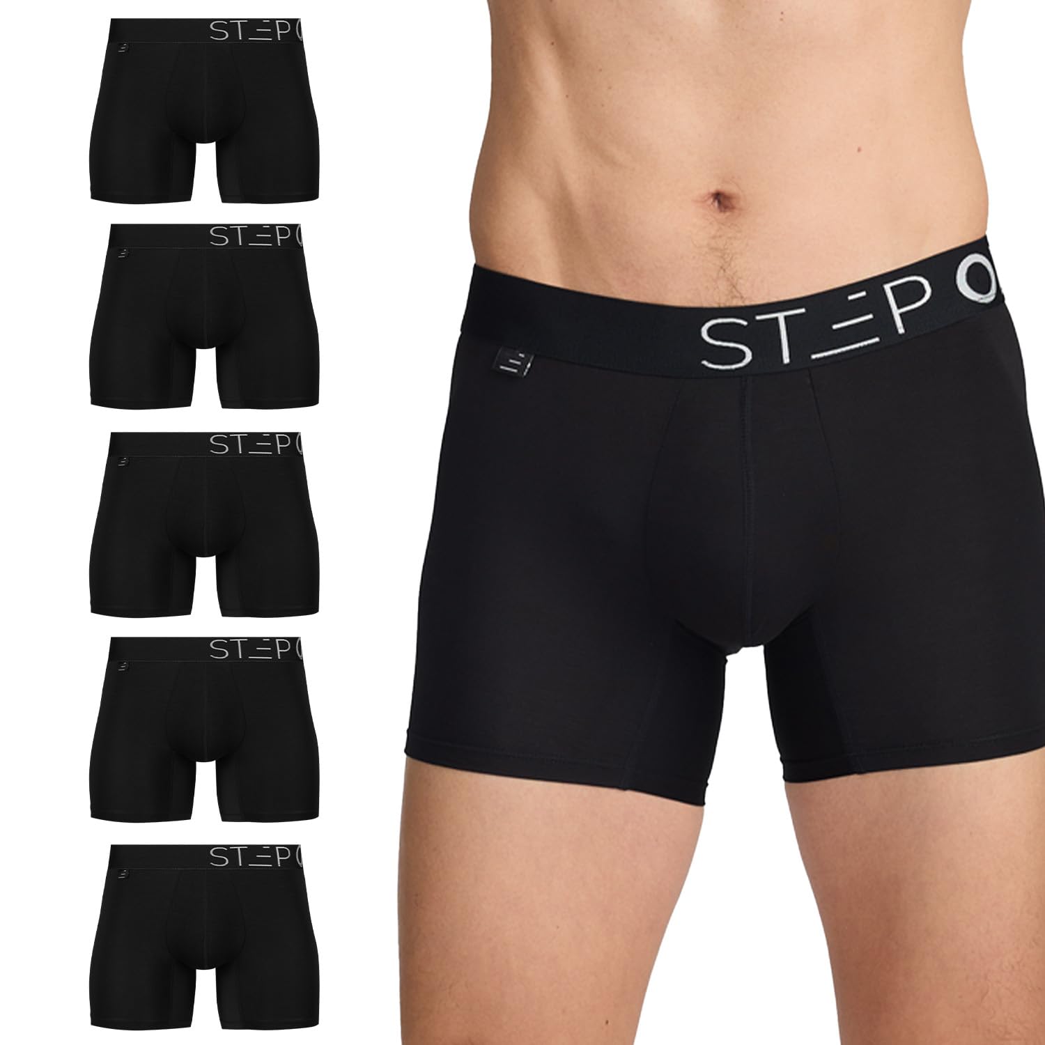 STEP ONE Mens Underwear Trunks Pack of 5 Anti-Chafing Mens Trunks Underwear Comfortable Moisture WIcking Boxers for Men