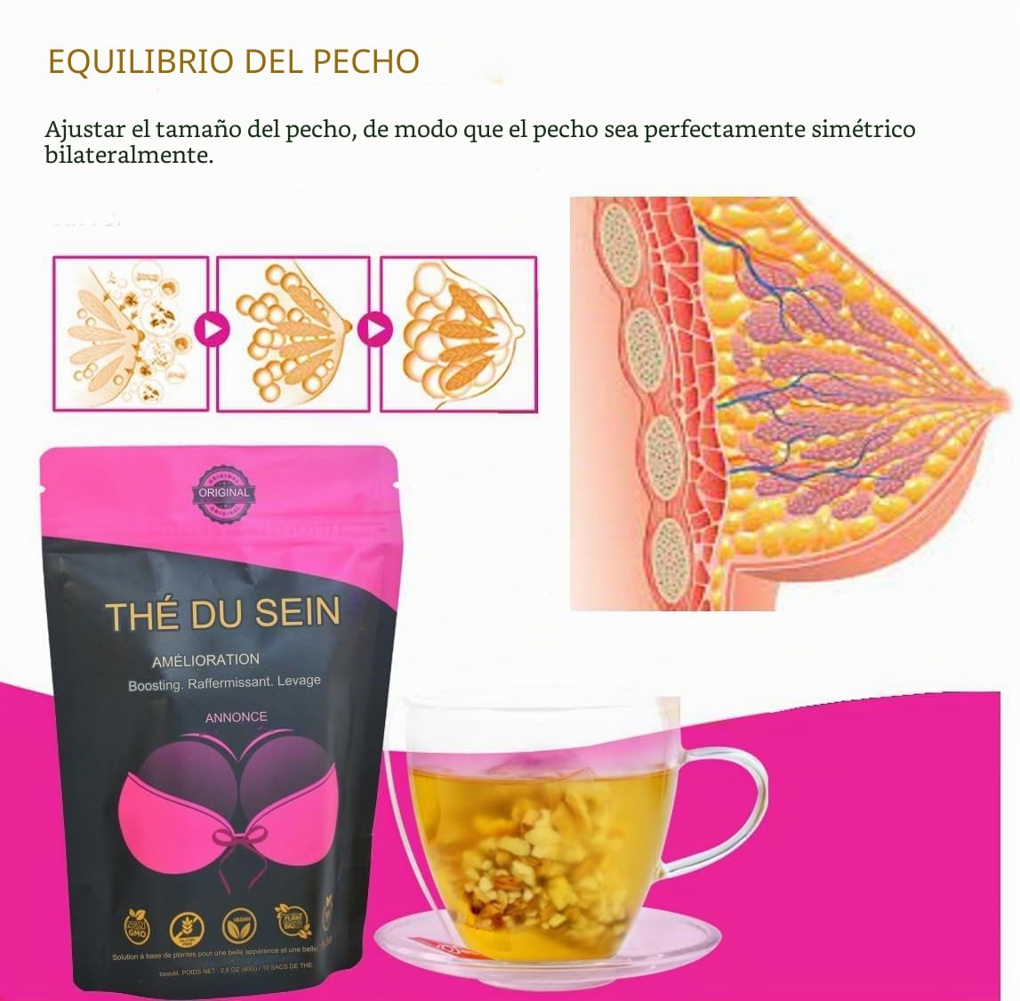 Té de hierbas natural para el aumento de senos, fortalecimiento de los senos, té de mejora del crecimiento de senos
