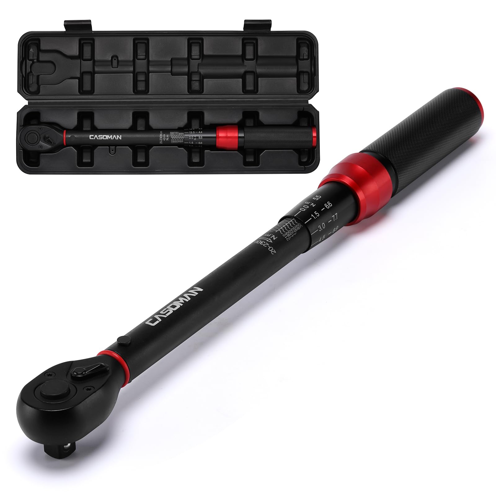 CASOMAN 1/2-Inch Drive Click Torque Wrench, 20-230Nm/14.8-169.7Lbf.ft, ± 3% Accuracy, 72-Tooth Dual-Direction Adjustable Torque Wrench for Bicycle, Moto and Car Maintenance