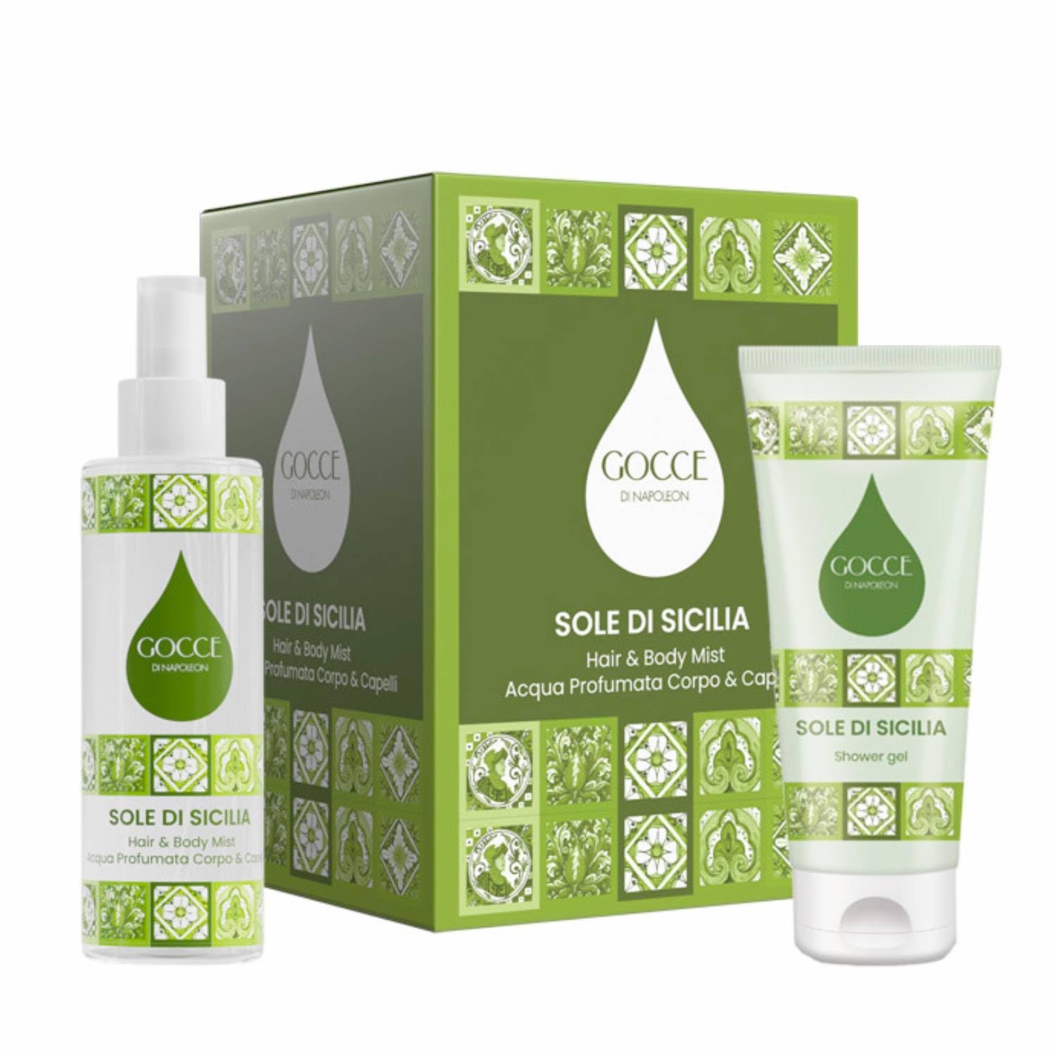 Gocce Di Napoleon Sole Di Sicilia Confezione Regalo Donna Acqua Profumata Corpo e Capelli 200 Ml e Gel Doccia 150 Ml