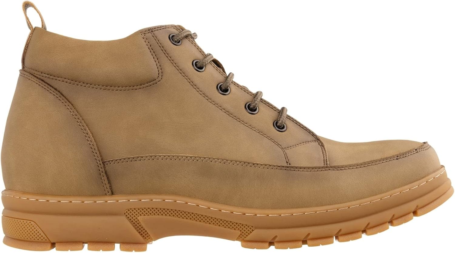 TOTO Men's Invisible Height Increasing Elevator Shoes - Khaki Premium Leather Lace-up Hiking-Style Boots - 2.8 Inches Taller - K11552 - Size 7.5 D(M) US