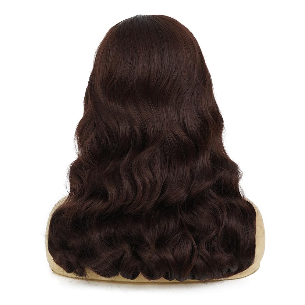 Tseses Brown Finger Wave Wigs for Women Long Brown Curly Wig Heat Resistant Fiber Synthetic Hair Wigs for Cosplay Halloween Party Daily Use