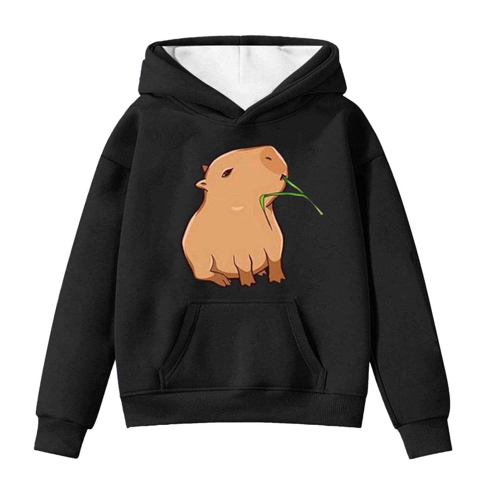 Sudadera Con Capucha Para Niña Estampado Capybara Manga Larga Forro Polar Informal Bolsillo Ropa Invierno Cálida