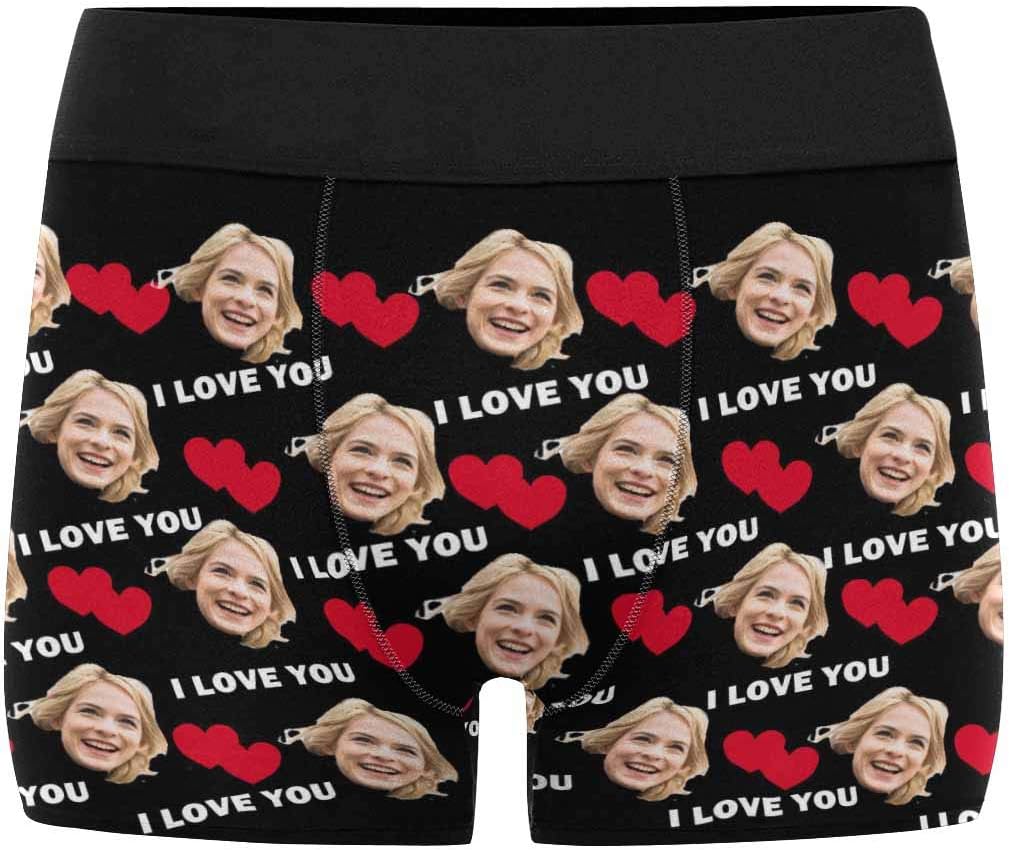 Custom Men's Funny Face I Love You Valentines Boxer Shorts Novelty Briefs Underpants Printed with Photo (XS-XXXL)