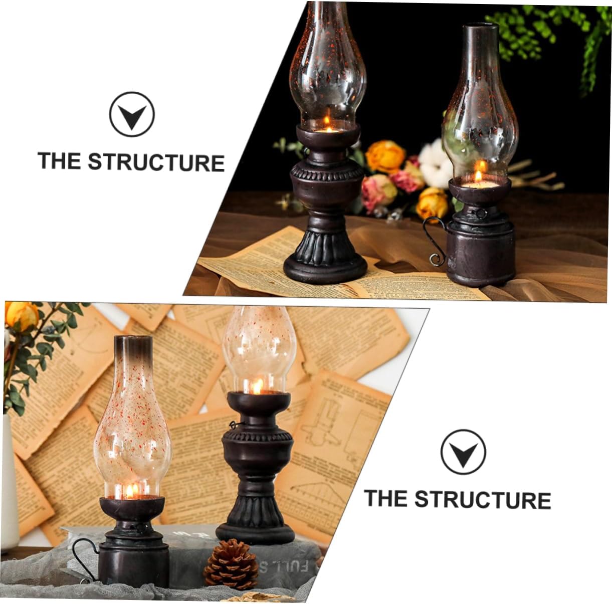 Cabilock 2pcs Vintage Rustic Kerosene Oil Lamp Craft Vintage Oil Night Lamp for Home Decoration Model