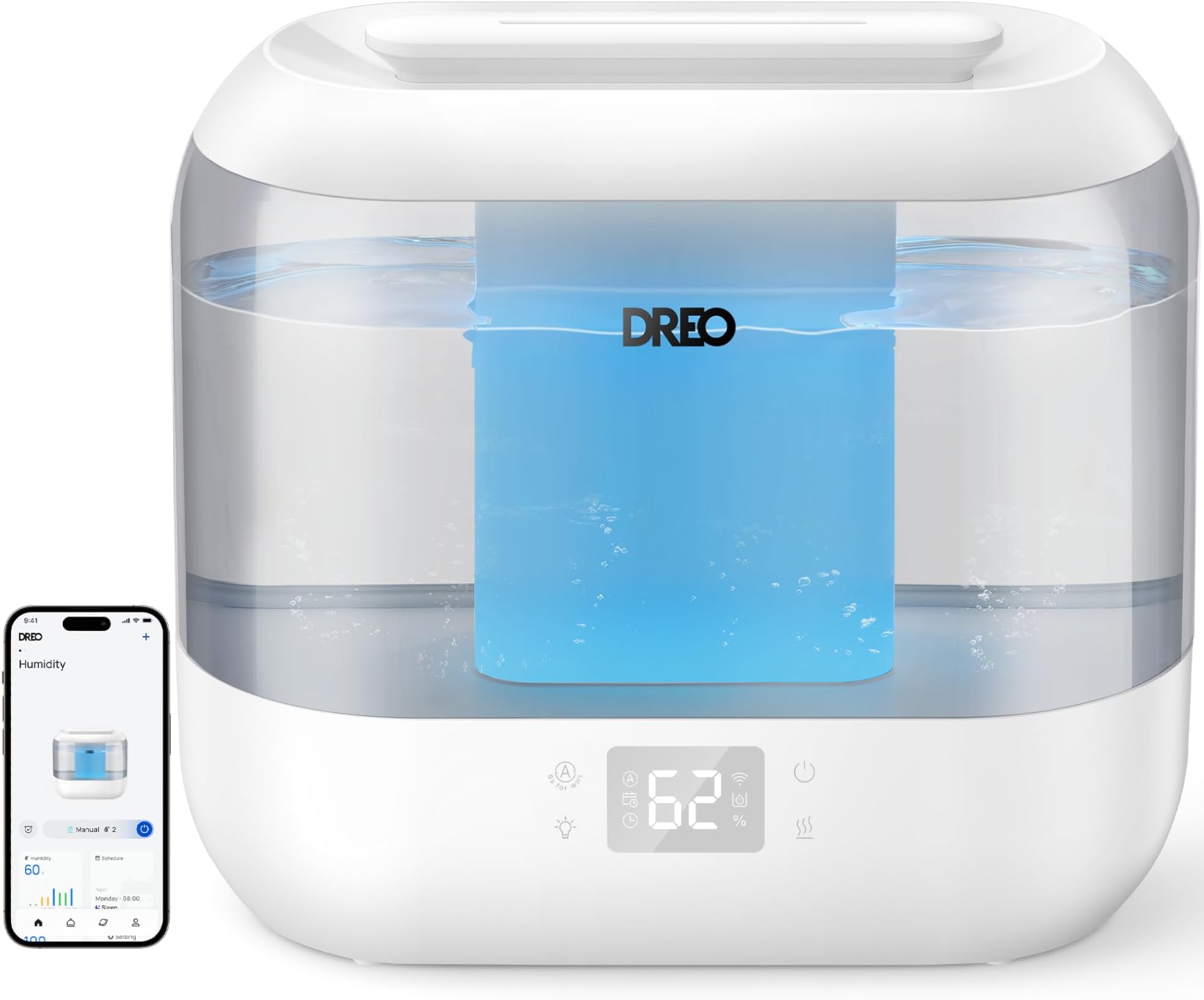 Smart Humidifiers for Bedroom, 4L Cool Mist Humidifier with Night Light, 32H Runtime, Touch/App/Voice Control, Humidifiers