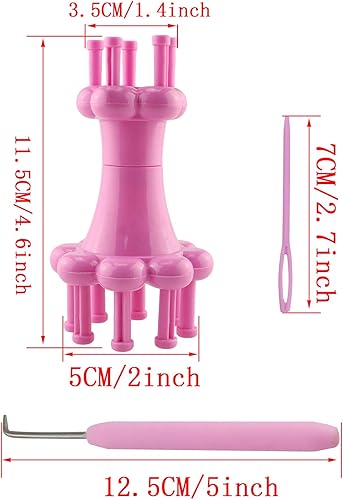 Miniatura 2 de HJ Garden 1 juego de herramientas de tejer de doble cabeza DIY carrete de tejer telar de hilo de tejer gancho de cuerda de lana, rosa