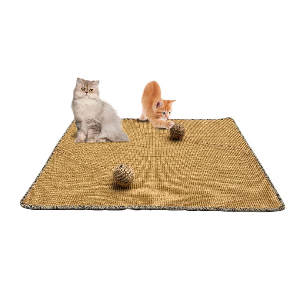 Mats Avenue Extra Large Cat, Kitten and Persian Cat Scratch Pad, Claw pad Sleeping Mat Hand Crafted in Sisal with Two Interactive Play Ball 60x90 CM Beige/Golden Color Set of 1 for All Catbreeds (B0D4V9MFKQ) Amazon Price History, Amazon Price Tracker