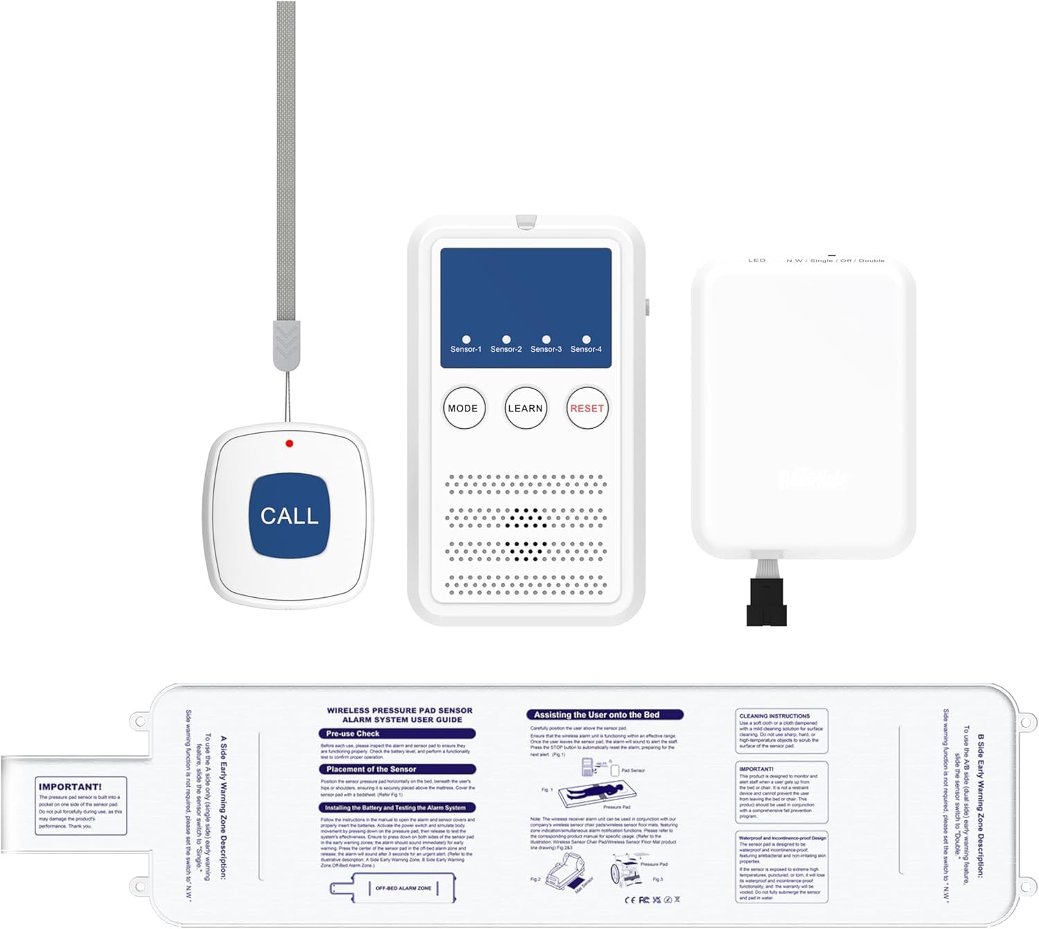 Digiteck 636 Wireless Off-Bed Zoning Pre-Alarm System for Patient Monitoring, Multi-Zone Pressure Pad, Receiver & Call Button, Fall Prevention Alert for Home Care, Nursing Homes, Hospitals
