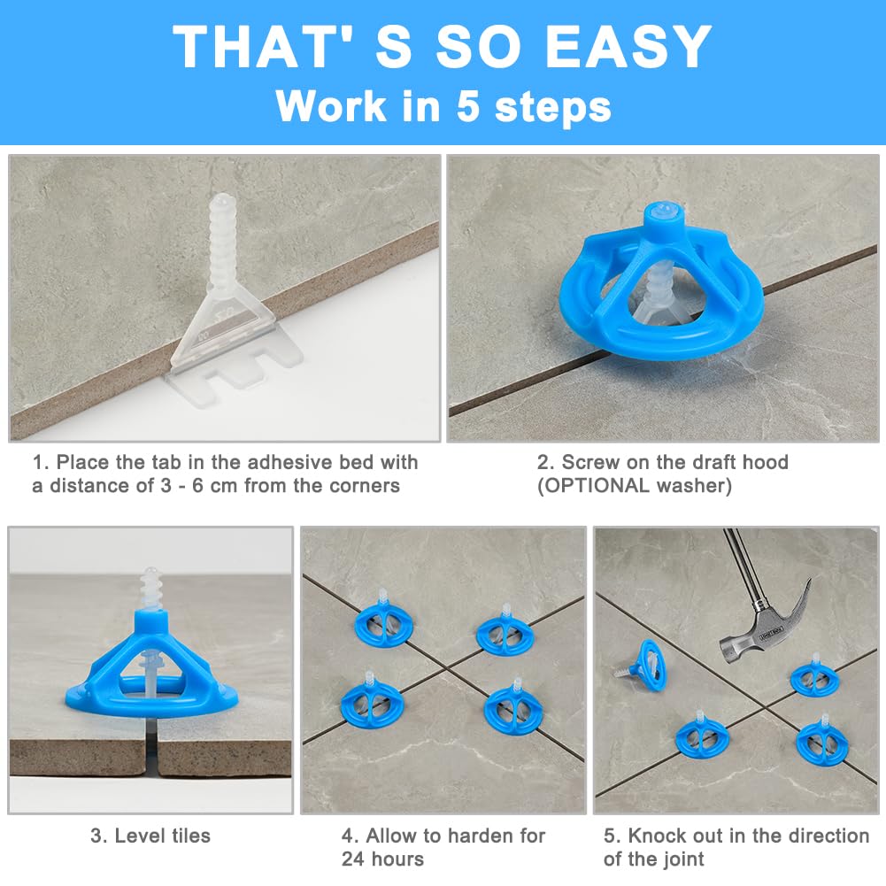 Flintronic Tile Leveling System 2mm, 100PCS Resuable Screw Hat with 200PCS 2mm Tile Leveling Spiral Base - Image 4