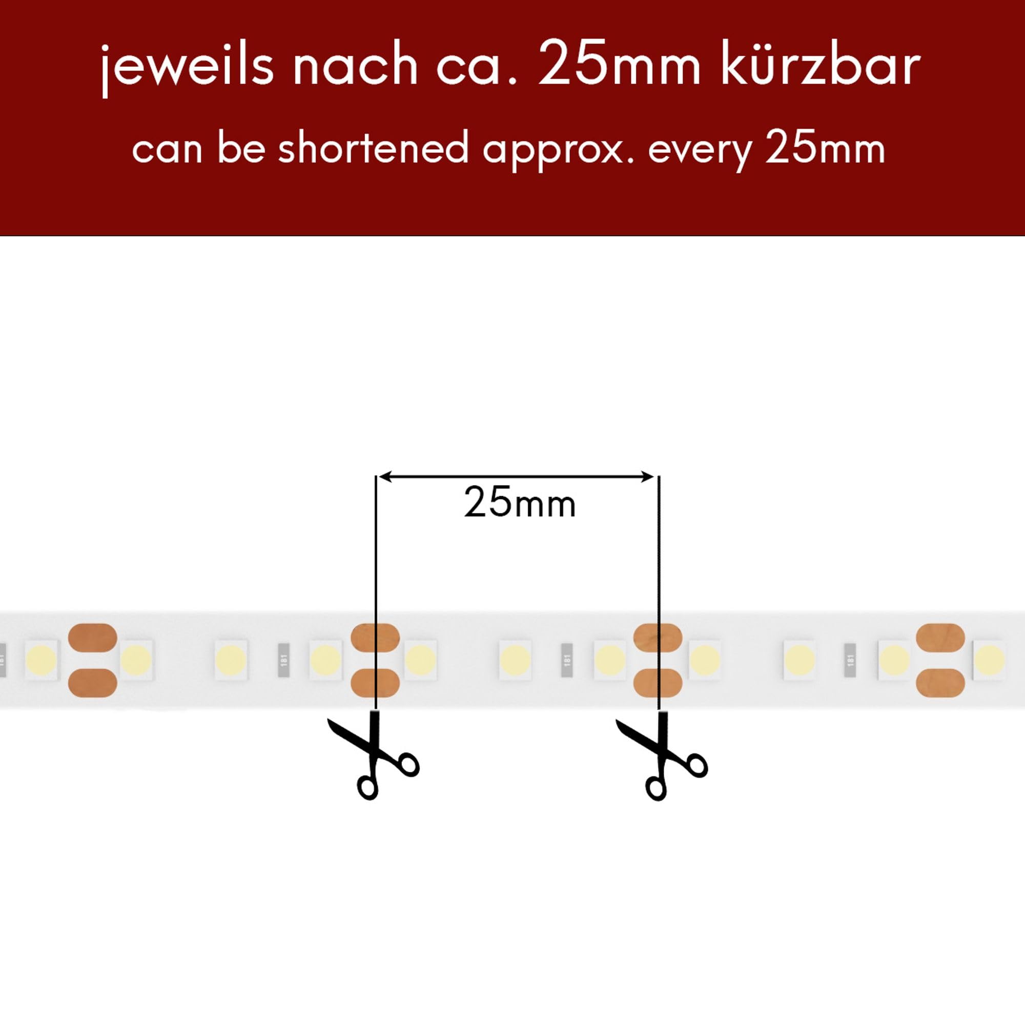 kalb | LED Streifen 5m Rolle 12V DC 5W/m selbstklebend flexibel für indirekte Beleuchtung 120 LED/m 8mm Breite energieeffizientes Lichtband für DIY Projekte und Möbelbeleuchtung (3000K warmweiß)