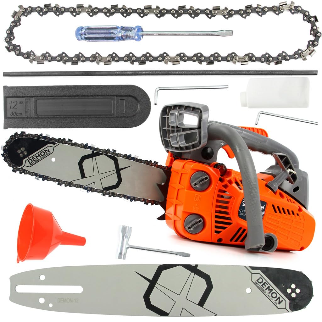 DEMON Motorsäge mit Verbrennungsmotor | leicht | 25,4 cc | 1,2 PS / 0,9 kW | 3200 U/min | Nutzlänge 25 cm
