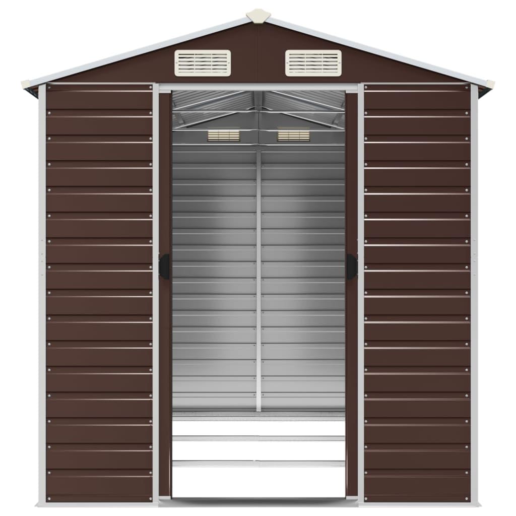 Casetta da giardino marrone, 191 x 300 x 198 cm, in acciaio zincato, capannone per attrezzi da giardino, capannone per prato da cortile
