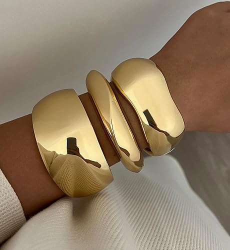 Miniatura 4 de Pulseras de oro grueso para mujer, delicadas pulseras apilables grandes chapadas en oro de 14 quilates, joyería de moda