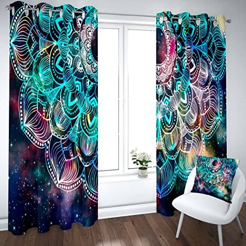 Amifans Galaxy Curtains Mandala Curtain Blackout For Bedroom Light Blocking Decorations Geometric Drapes Colorful 108 X 84 Inch 2 Panels Set #TOP1