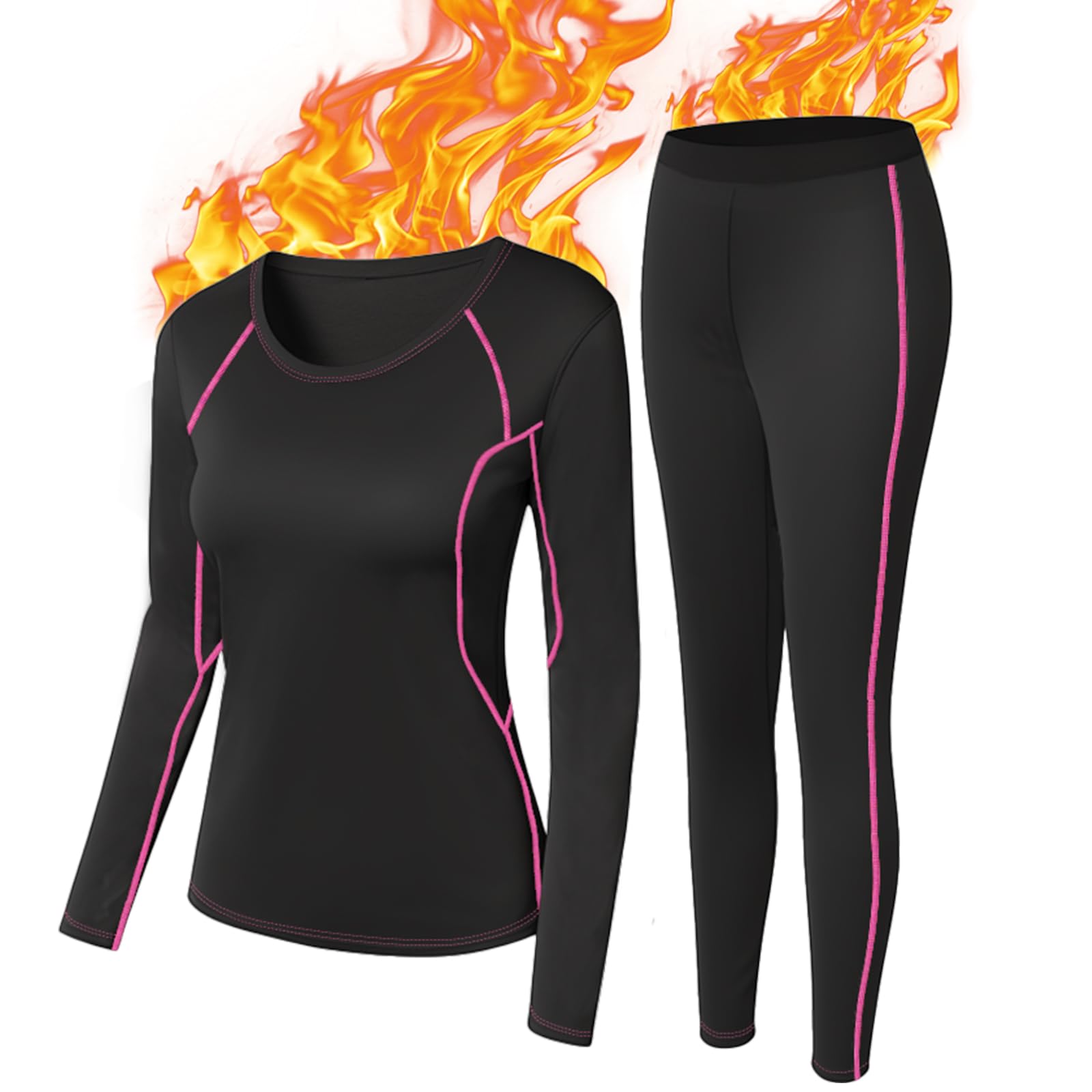 SIMIYAWomens Base Layer Breathable Long Sleeve Ladies Thermal Underwear Set Quick Dry Thermals Top and Bottoms Winter Thermal Clothing for Outdoor Activities