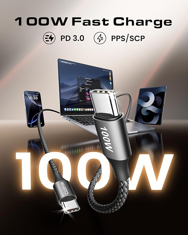 CLEEFUN USB C to USB C Cable 100W, [6.6ft 2-Pack] USBC to USBC Cable 100 Watts, Type C Charger Cord Fast Charging for iPhone 17 16 15 Pro Max Plus, Samsung S26 S25 S24, MacBook/iPad USB-C, Pixel by CLEEFUN - Image 2
