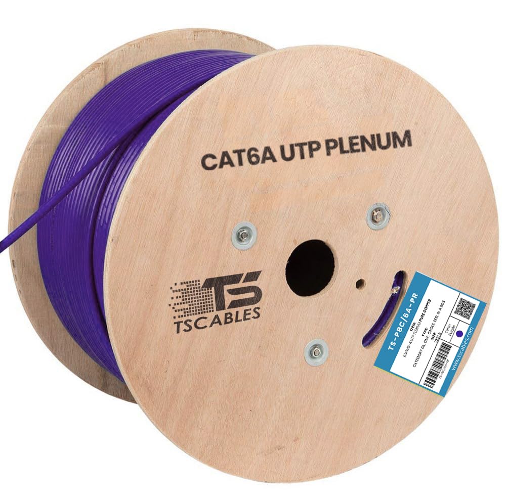 TSCables | Cat6A Plenum (CMP) 1000ft, 750Mhz, PoE++ (4PPoE) | 100% Solid Bare Copper | 23AWG Unshielded Twisted Pairs (UTP), Available in 7 Colors for Easy Identification (Blue, 1000ft)