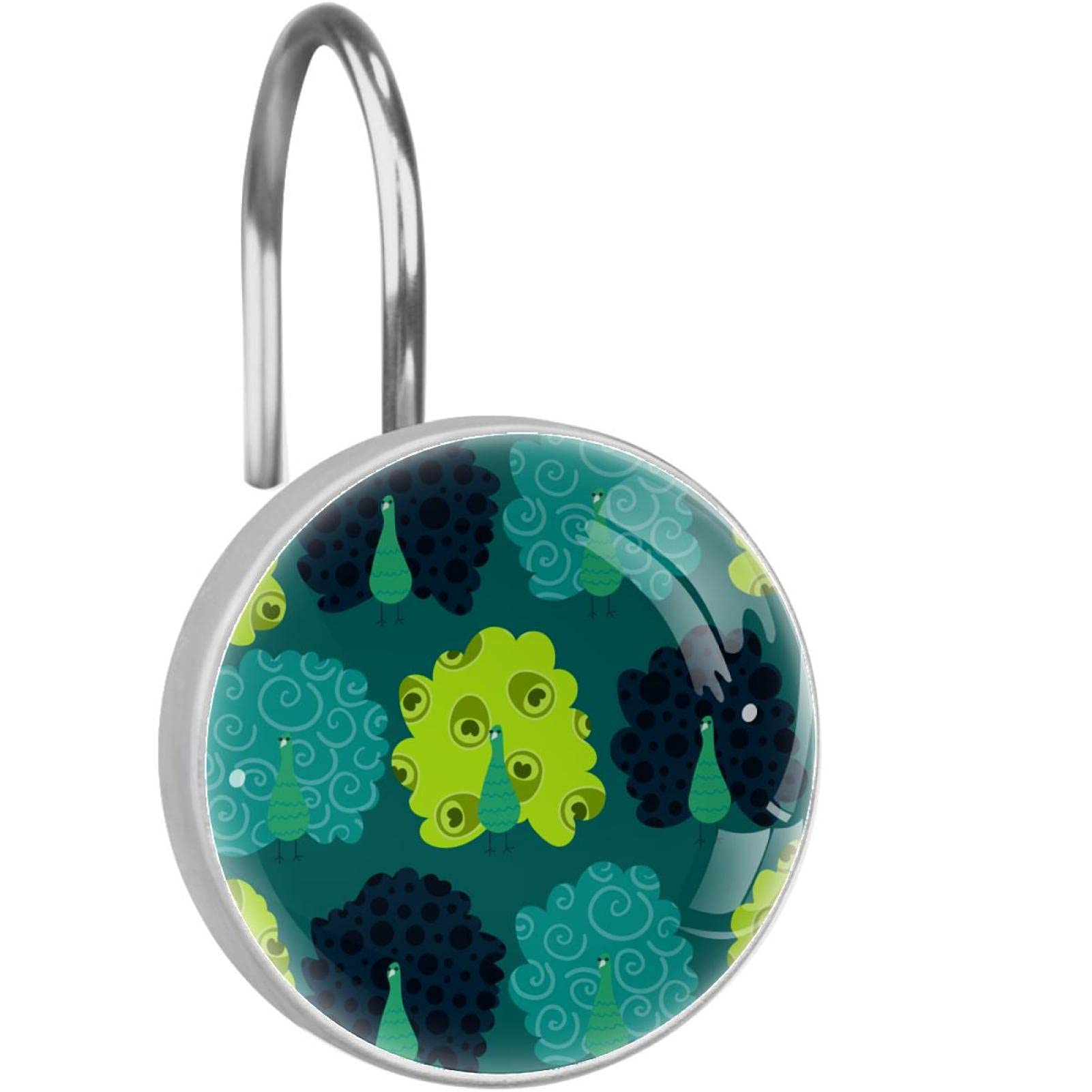 Crochets pour rideau de douche anti-rouille en inox décor paon fluide et durable