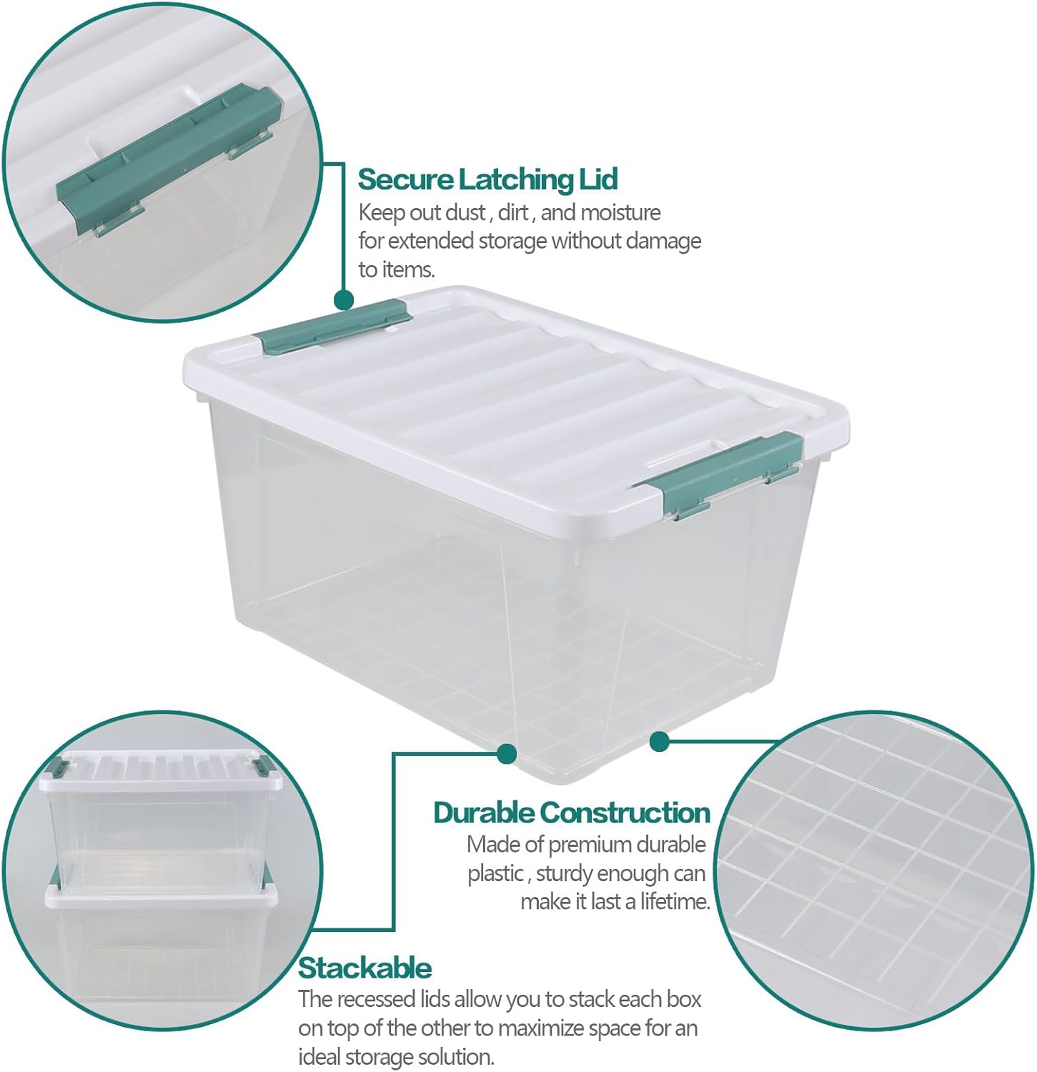 35 Quart Plastic Storage Bins with Lids, 4-Pack Stackable Clear Storage Organizing Box for Garage, Closet, Kitchen