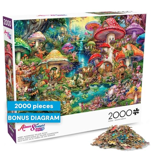 Buffalo Games - Merry Mushroom Village Picnic by Aimee Stewart 2000 Piece Jigsaw Puzzle for Adults with Full Color Poster