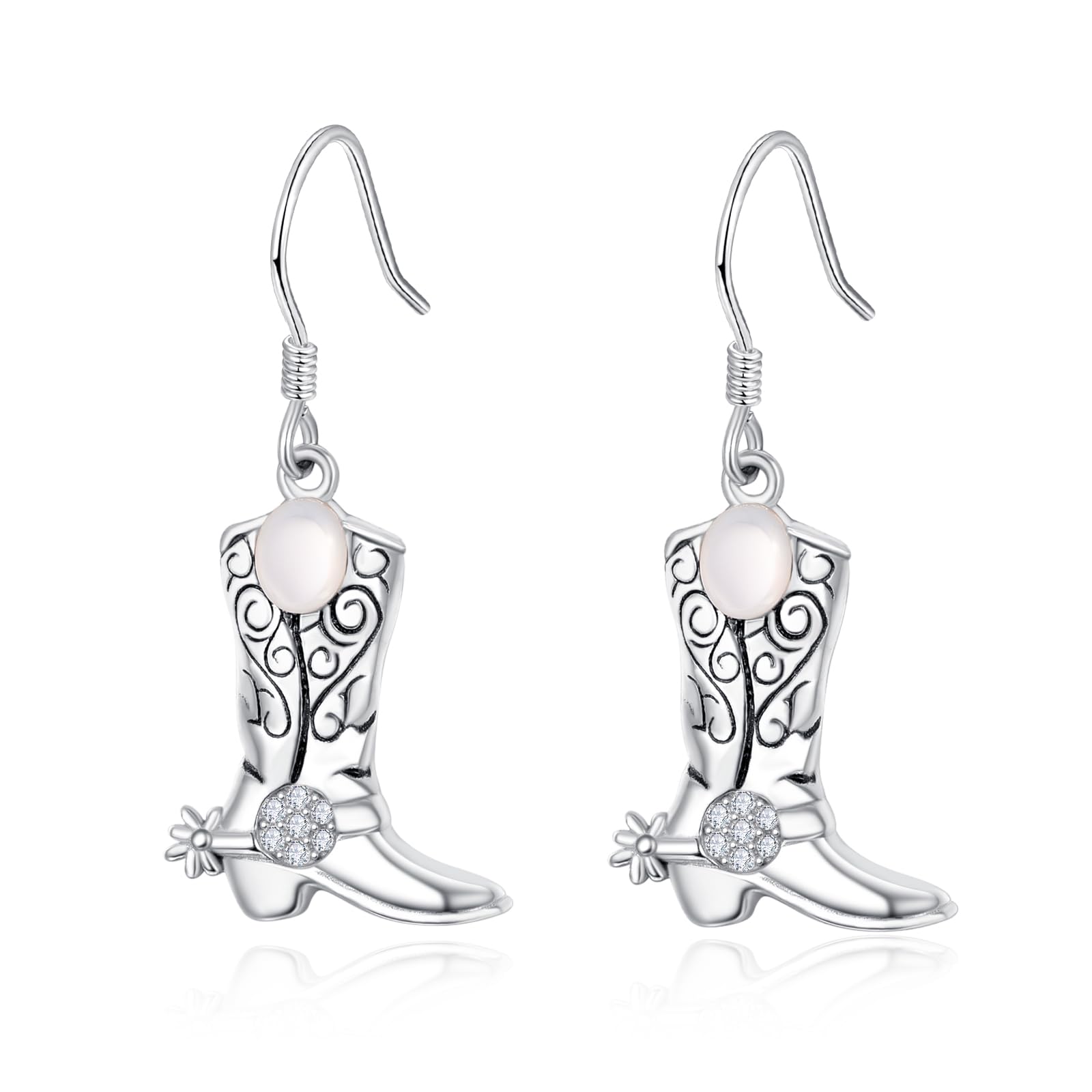 AENEASCowgirl Boot Earrings Pearl Rhinestone Shoes Western Cowboy Boots Earrings Strerling Sliver Shoes Dangle Drop Earrings Jewelry Gifts For Women Girls, 0.7inch, Sterling Silver, Cubic Zirconia