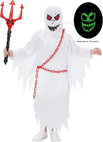 Miniatura 2 de Disfraz de fantasma de Halloween para niños y niñas, disfraz de fantasma blanco, capa de abucheo, cosplay de dulce o truco