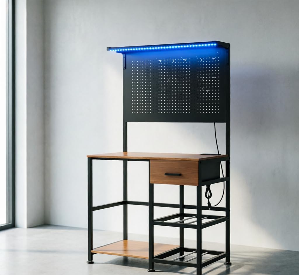 3D Printer Stand Workstation, Pegboard, Drawer, Charging Hub