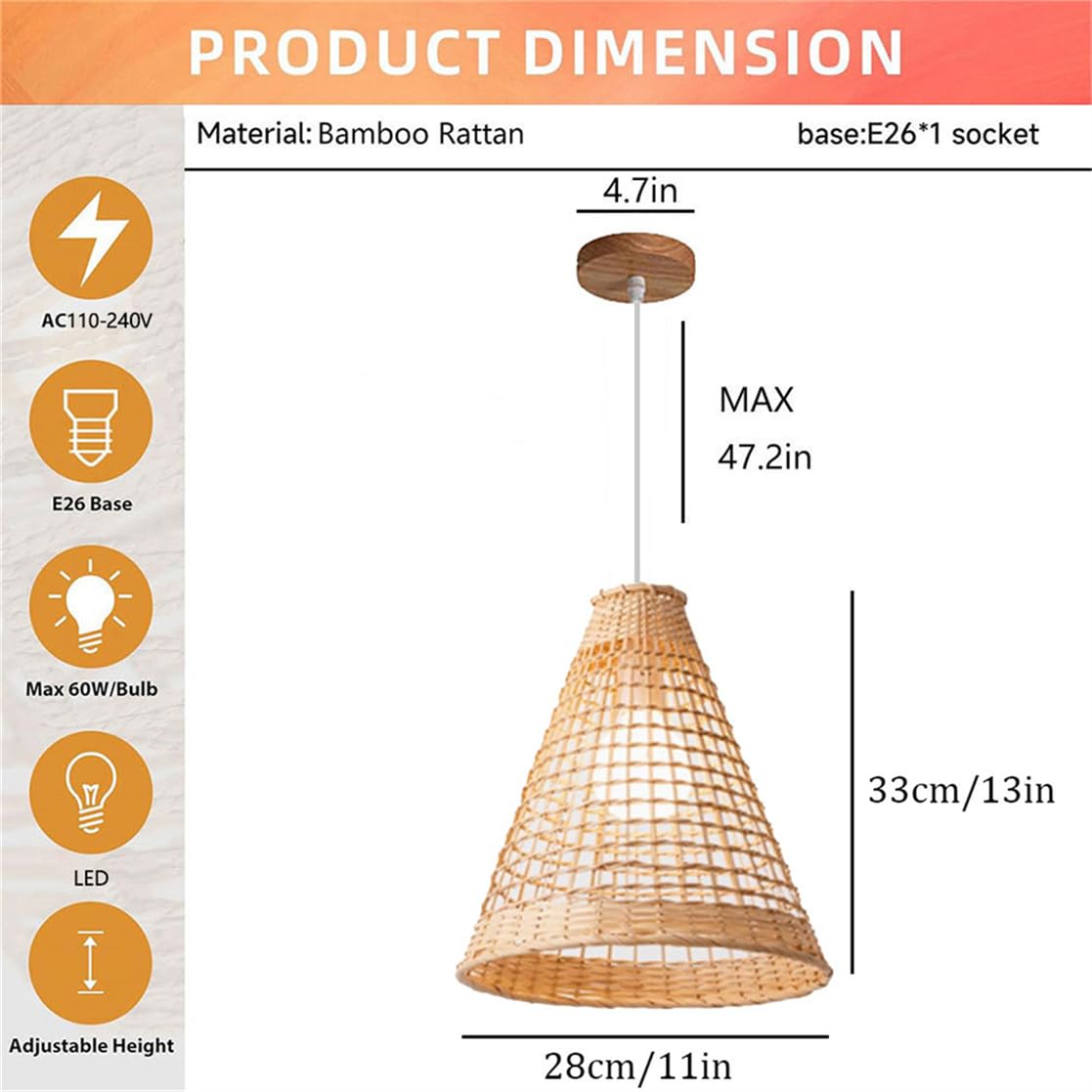 Lámpara Colgante Triangular De Ratán Para Cocina O Interior.