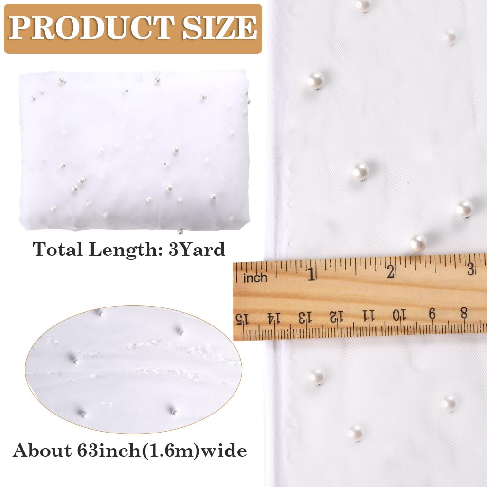 GORGECRAFT 3 Yards White Lace Fabric 160cm Wide Tulle Beaded Pearl Lace Net Fabric Mesh Table Cloth for Bridal Veil Wedding Dresses Bows Making Home Christmas Party Backdrop Decor DIY Sewing Crafts - Image 2
