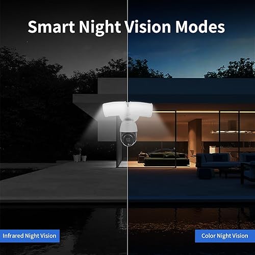 Vista 4 de Cámara de seguridad con reflector, cámara de vigilancia de 360 PTZ para exteriores, 355 panorámicas e inclinación de 90, HD 1080P, 2000 lúmenes
