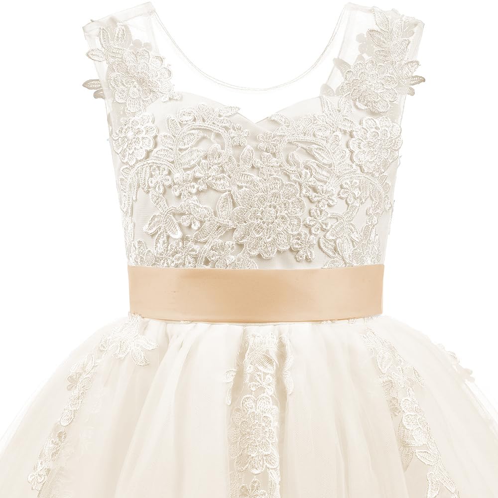 PLWEDDING Pizzo V indietro tulle fiore ragazza vestito junior ragazza damigella d'onore abiti da