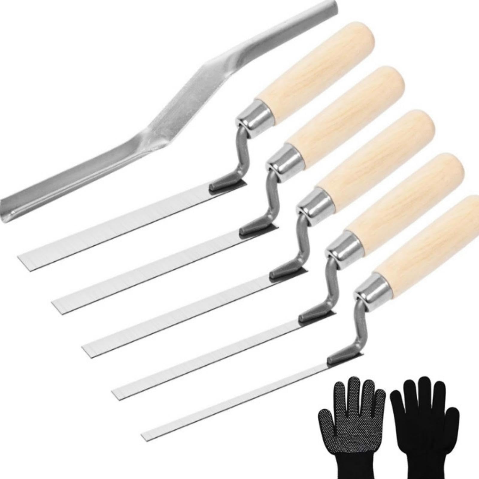 6 Pieces Plastering Tool Set with Gloves Stainless Steel Trowel with Wood Handle Flat Tuck Pointing Trowels for Masons, Home Handymen-image-20