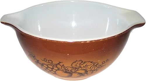 Miniatura 2 de 1960's Old Orchard Fruit Pattern Orangey-Brown 1 12 pinta Cenicienta mezcla de tazón de masa de anidación, 7 12 x 3 12 pulgadas