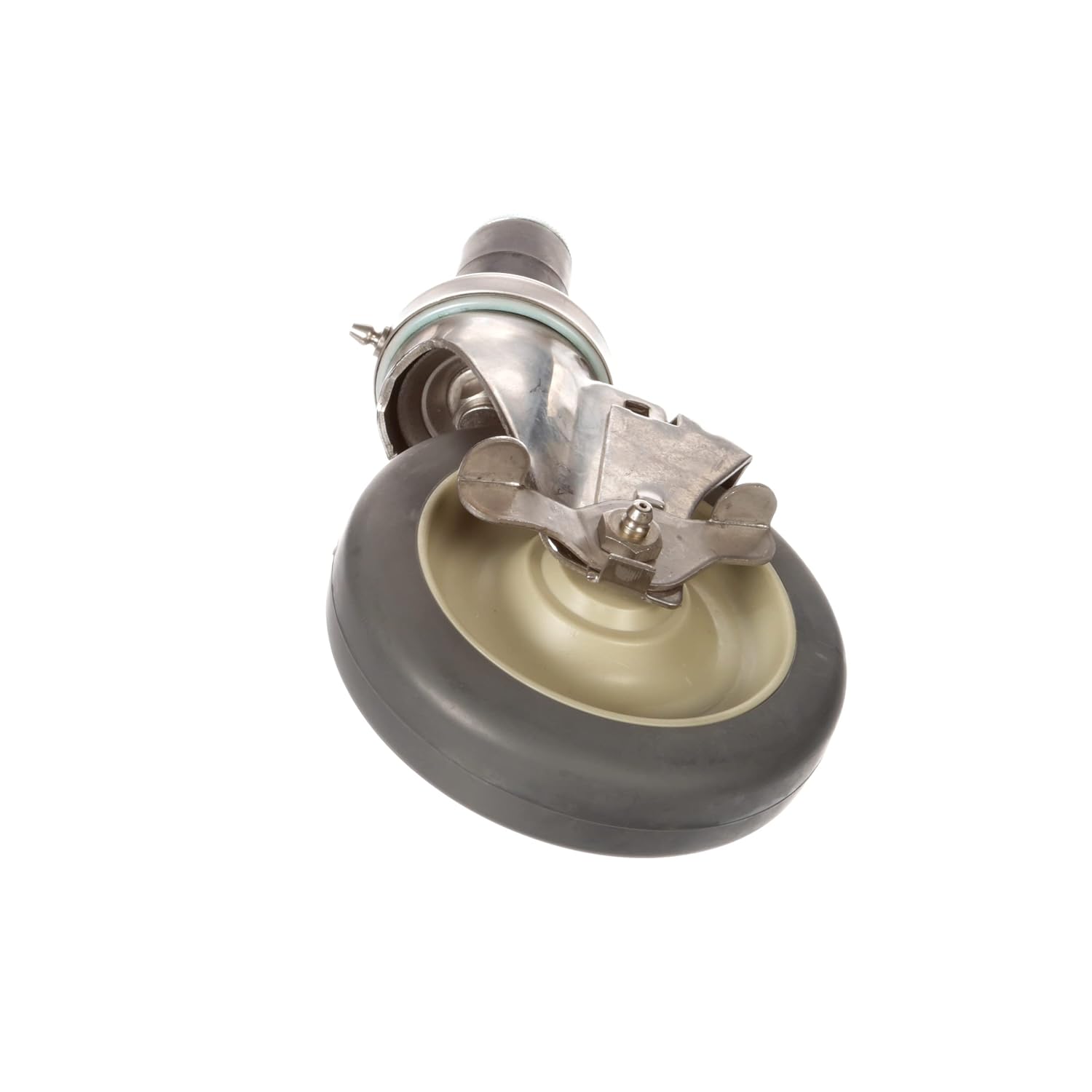 Medium Duty Stainless Steel 1" Expanding Stem Caster with 5" Gray Rubber Wheel and Brake, Commercial and Industrial Use