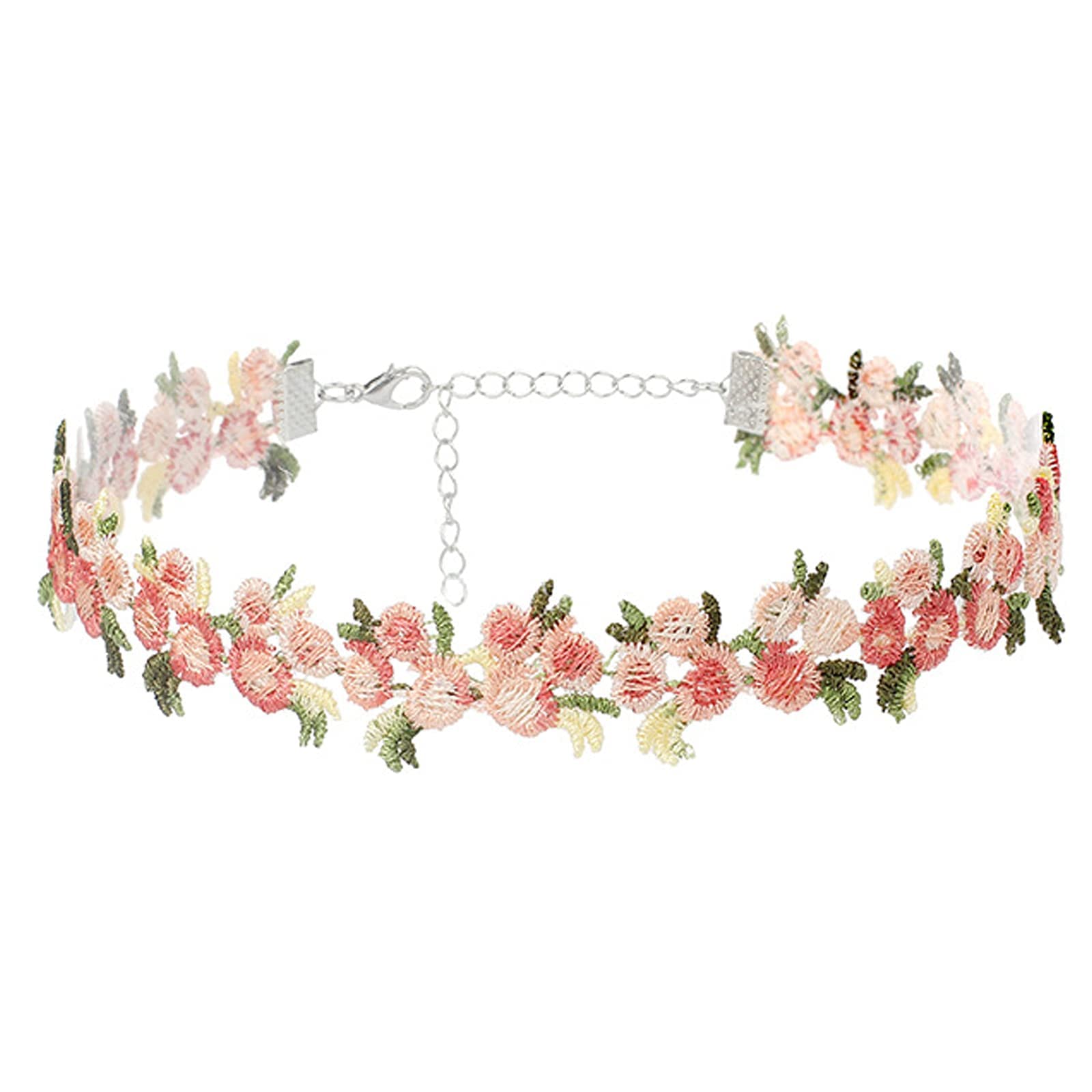 CaiyaoCute Lace Embroidery Black White Pink Daisy Sunflower Tulip Flower Choker Necklae for Women Adjustable Clavicular Chain Teen Girls Summer Party Friendship Jewelry