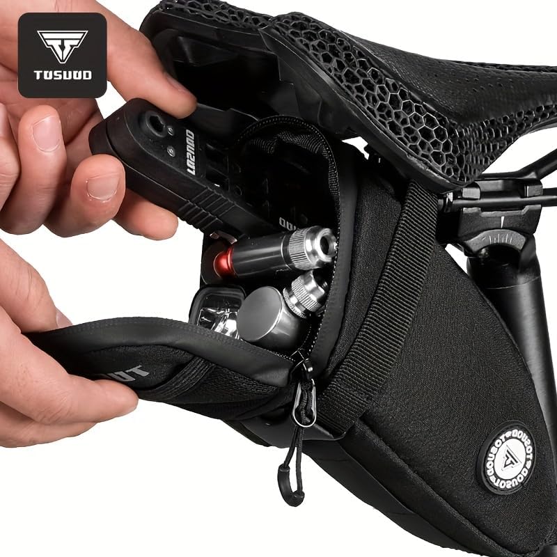 Waterproof Bike Saddle Bag | 1.2L Under-Seat Pack with Taillight Mount & Tool-Free Straps - Image 7
