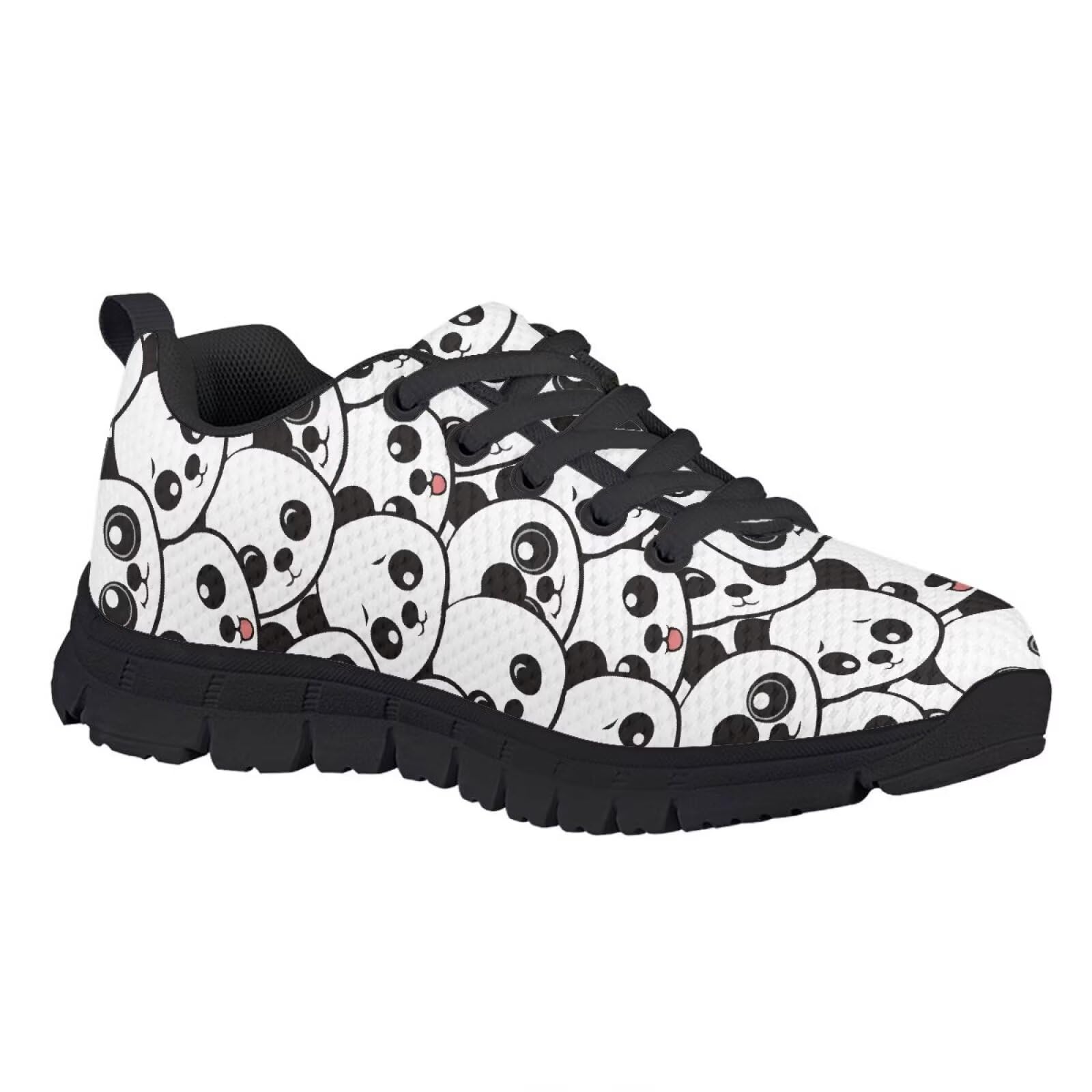 Mumeson Cartoon Panda Running Shoes for Boys Girls Breathable Mesh Athletic Trainers Sneakers Low Top Soft Sneakers Anti-Skid Rubber EVA Soles Running Flat Shoes White