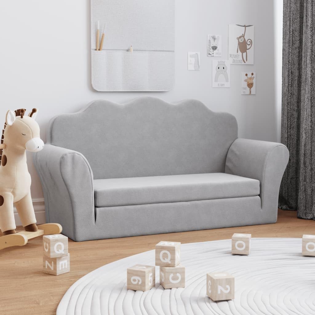 vidaXL Canapé-lit Enfants 2 Places, Lit de Jour avec Dossier et Accoudoirs, Lit d'Invité pour Tout-Petits Chambre Salon, Gris Clair Peluche Douce