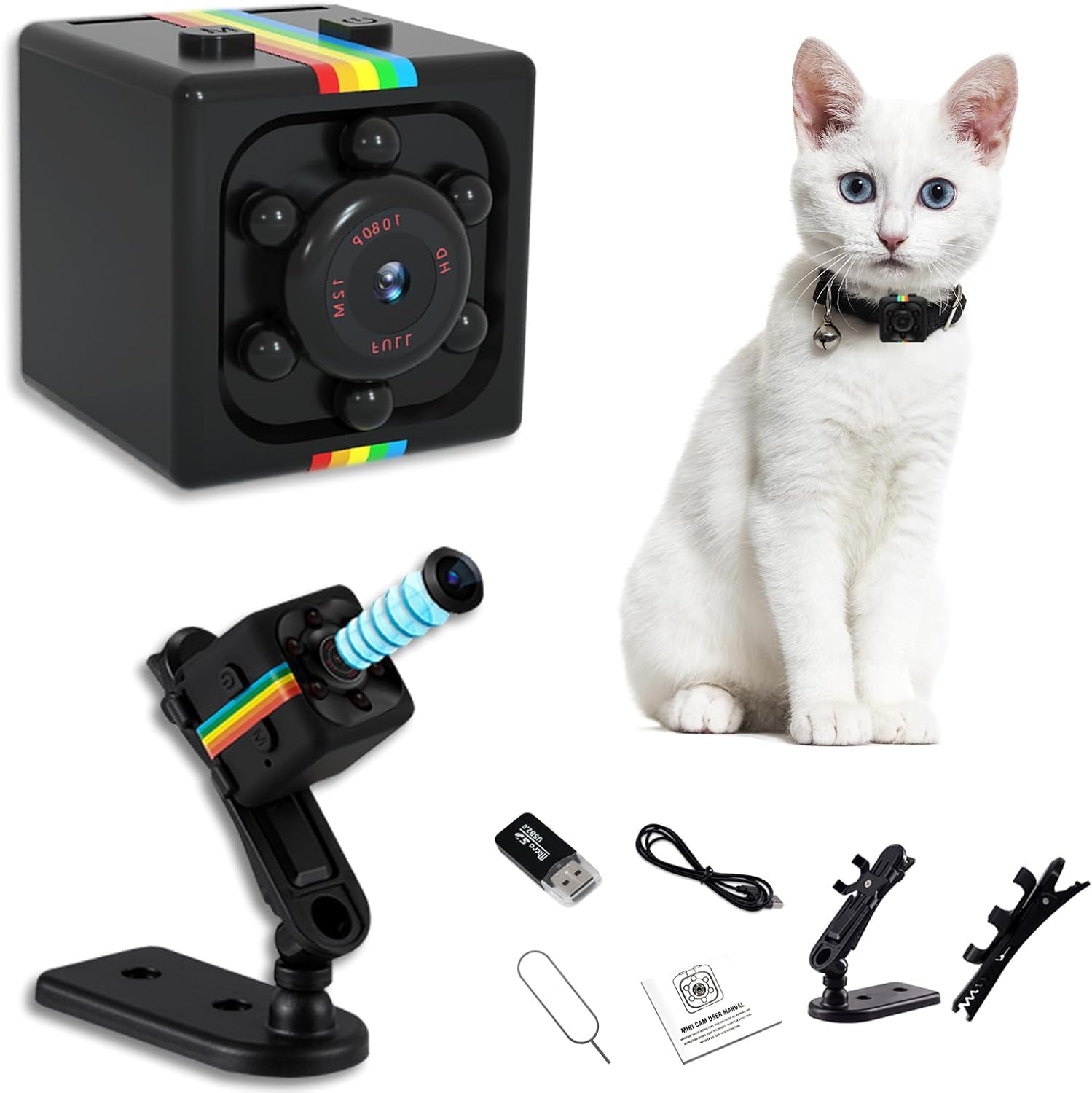 Mini Hidden Camera HD 1080P Hidden Camera,Portable Small Nanny Cam,Tiny Camera with Night Vision and Motion Detection,Home Security Cameras for Pet，Indoor/Outdoor, Black