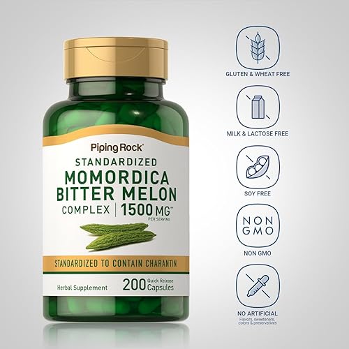 Miniatura 3 de Piping Rock Cápsulas de melón amargo | 1500 mg | 200 píldoras | Extracto de Momordica Charantia | Suplemento de hierbas complejas | Sin OMG, sin