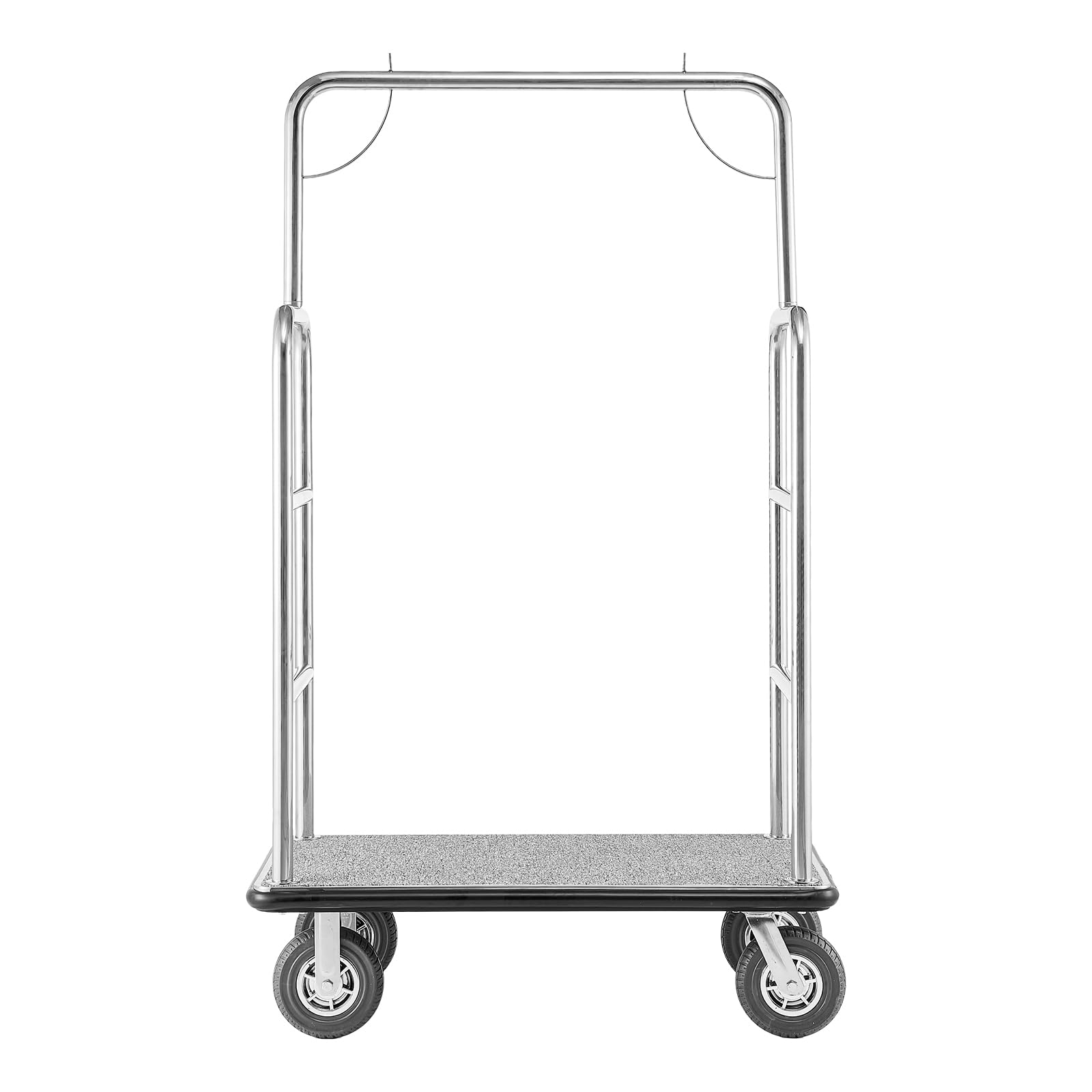 VEVOR Chariot à Bagages Hôtel, 544 kg, Chariot à Plate-Forme de Concierge, Finition INOX Brossé, avec Moquette Grise, Roues Caoutchouc 20,32 cm, Porte-Bagages pour Hôtels, Condos, Complexes Hôteliers