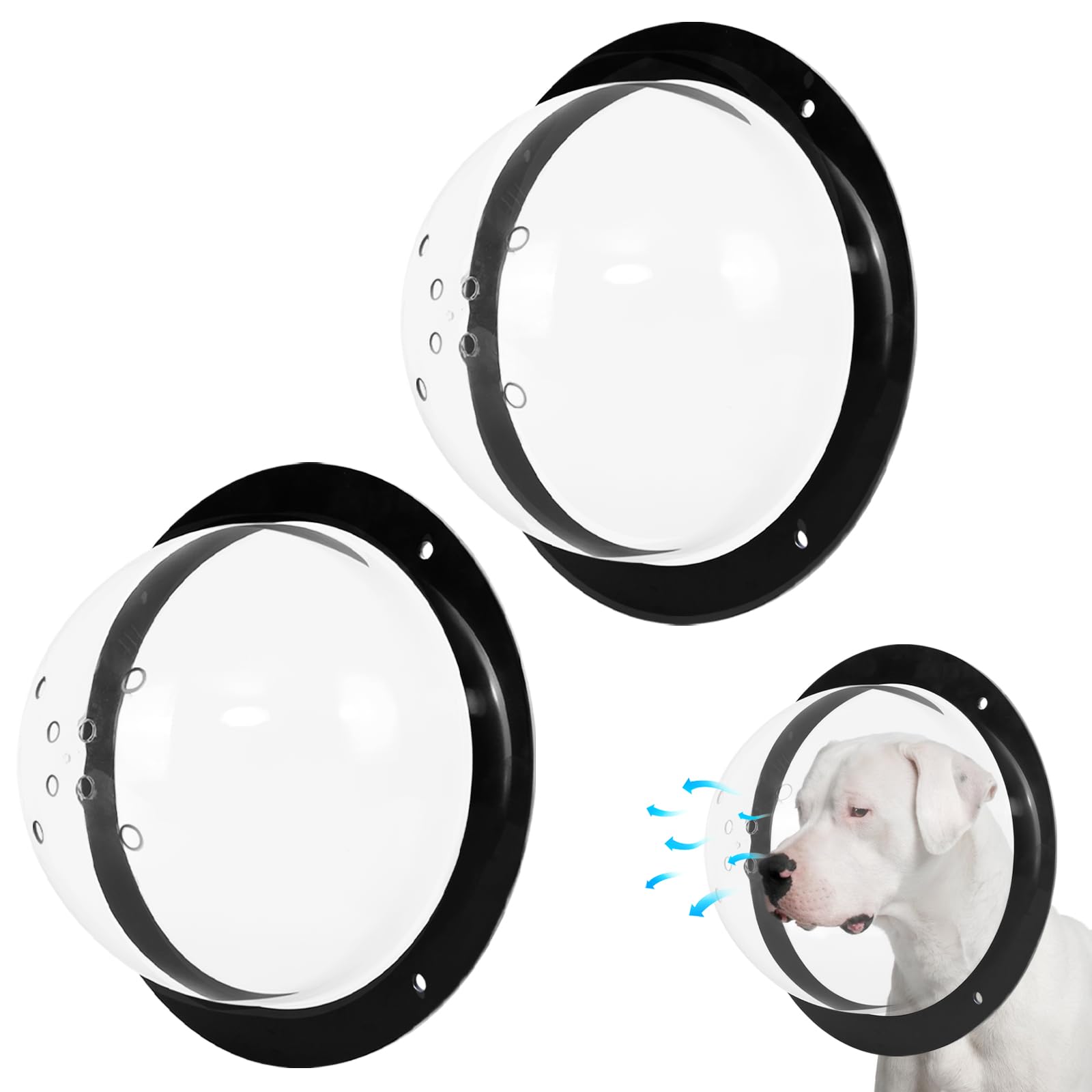 CAWUWE 2 Pack Dog Fence Window with Air Holes Clear Pet Bubble View Dome Door Peek Small Round Window for Doggie/Cat/Horse Outside Playground Garden