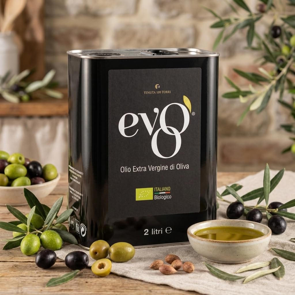 EVOO Tenuta 100 Torri - Olio Extravergine di Oliva Blend Daily Organic pack da 2 x 2 Litri in latta, Estratto a Freddo, 100% italiano delle Marche