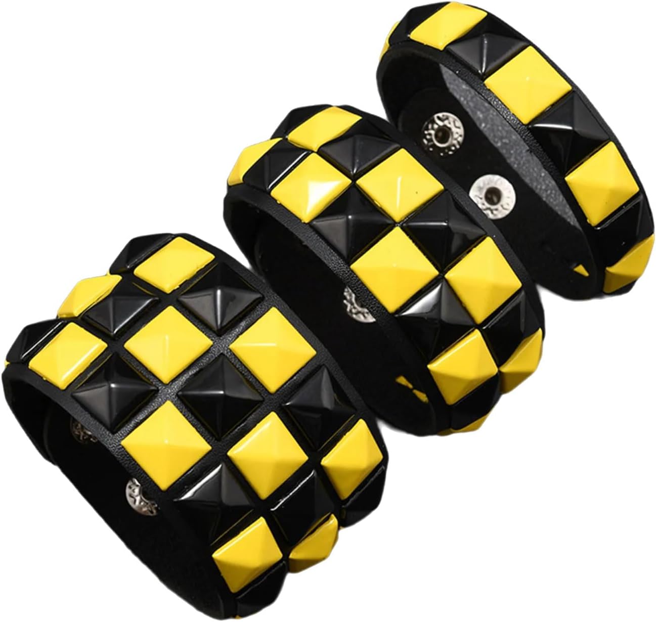 Set of 3 Piece Square Studs Punk Bracelets Gothic Adjustable Leather Wrist Bamgle for Night Out Comfortable Wear Punk Gothic