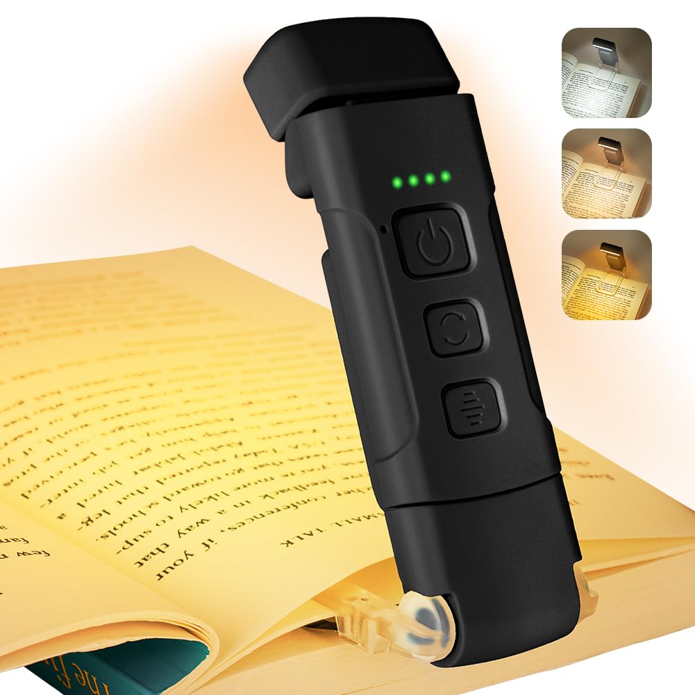 AMFUN Book Light Rechargeable,Eye Caring Reading Light Lamp Clip on Book, 3 Colors,5 Brightness & USB Rechargeable