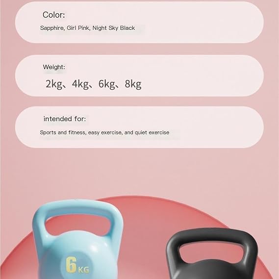 Home Kettlebell, Kettlebell Dumbbell for Muscle Training, 2/4/6/8kg, Pot Body Crystalline Liner/exert Force Balanced, Ergonomic Grip/non-slip, Mute, for Sports And Fitness,6kg,Pink