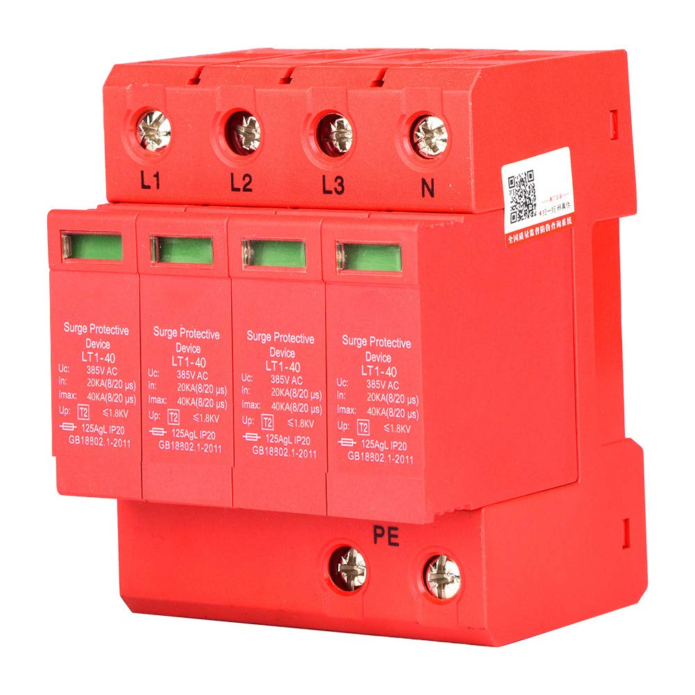 Überspannungsschutzgerät, Hausableitergerät, 4P 40kA (8/20µs), 385V, Typ 2Hausableiter, Niederspannungs-Ableitergerät für Hutschiene, Überspannungsschutz für Haus & Elektroverteilung