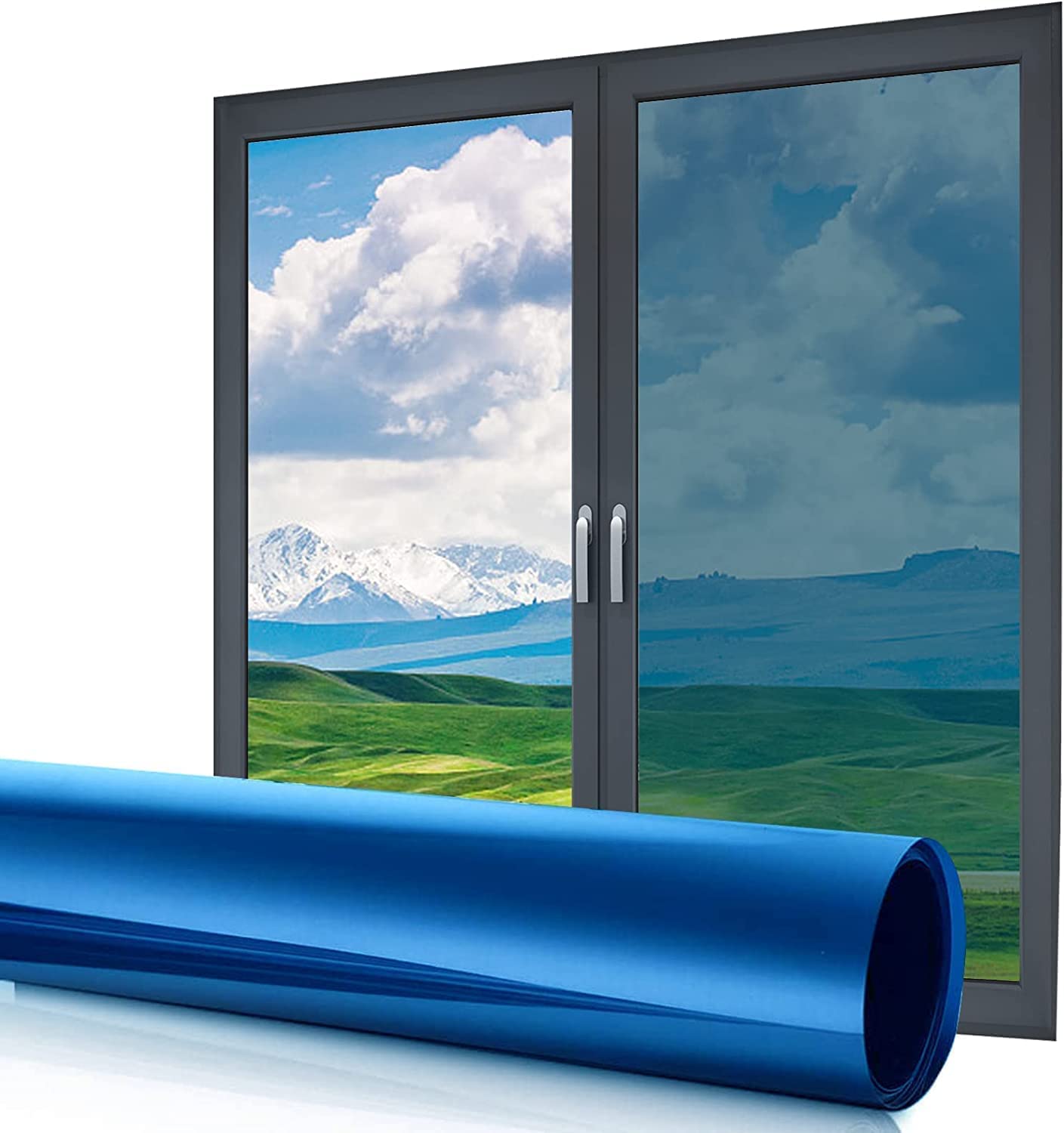 WISDOM One Way Blue Window Film Tint Anti UV Heat Control Privacy Protecting Sun Blocking Reflective Window Film for Home & Office (Blue, 20 x 60 in)
